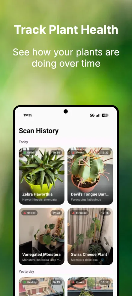 Track plant health with scan history