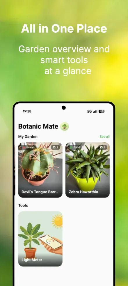 Home screen with garden overview