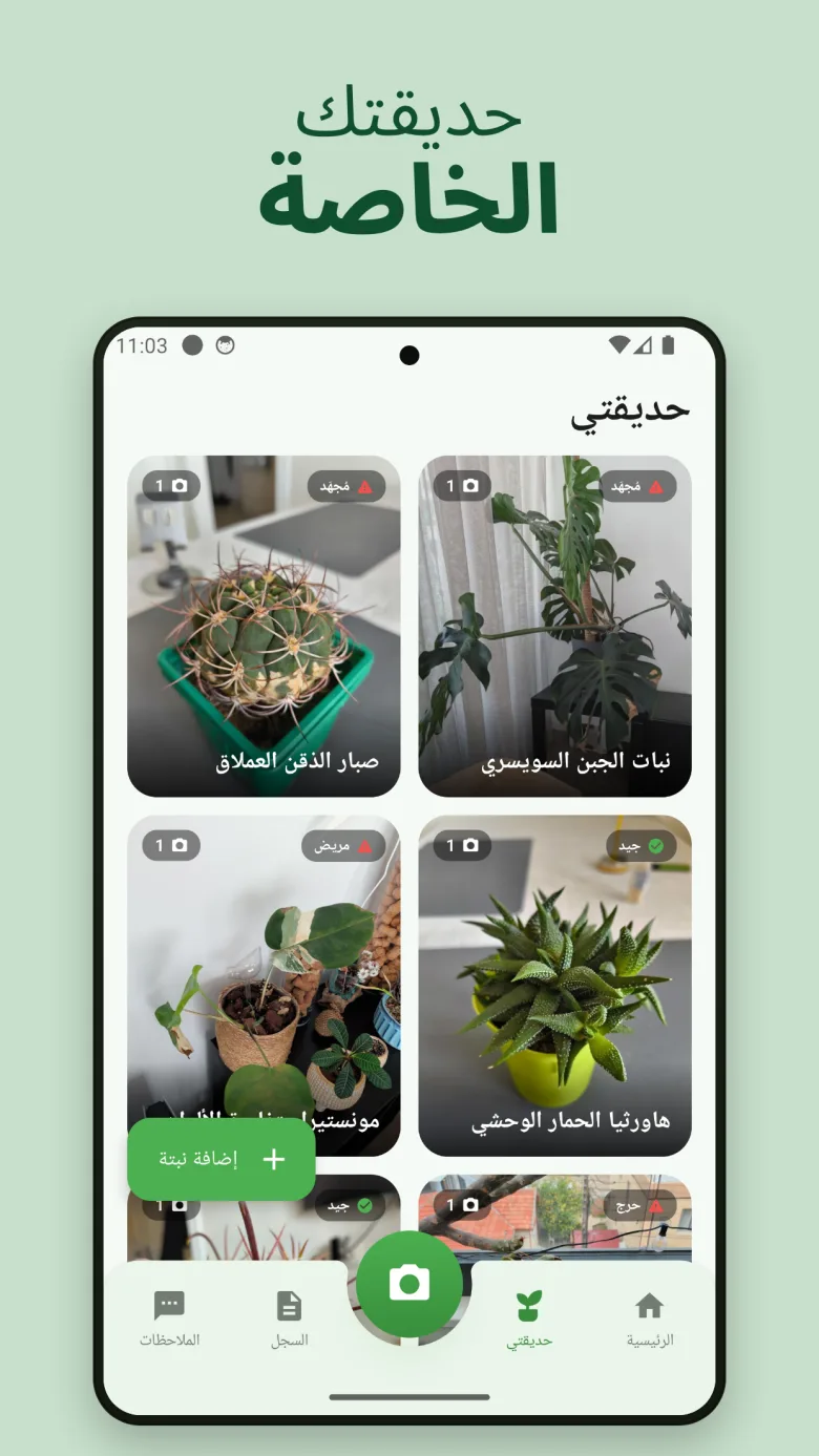 الشاشة الرئيسية مع نظرة عامة على الحديقة