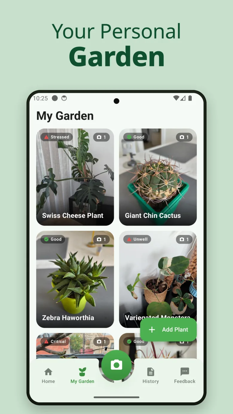 Home screen with garden overview