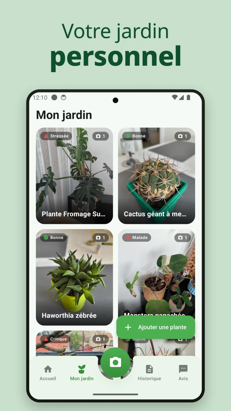 Écran d'accueil avec vue d'ensemble du jardin