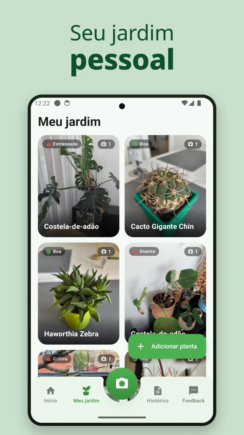 Tela inicial com visão geral do jardim