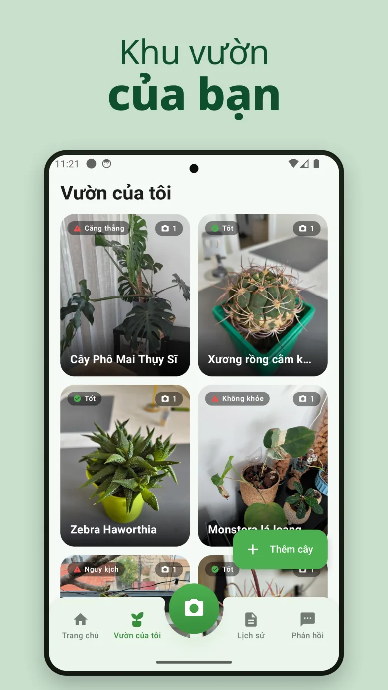 Màn hình chính với tổng quan vườn